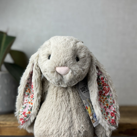 Jellycat Medium Bashful Beige Posy Blossom Bunny - Beige Bunny Floral Ears 12”