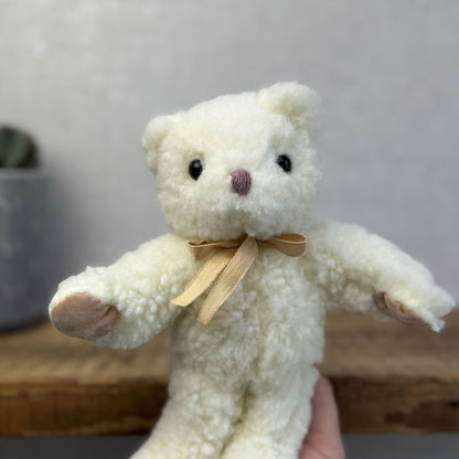 Vintage Mothercare Bear 1990 - Fleecy Off White Bear Gold Bow Suede Paws 8”