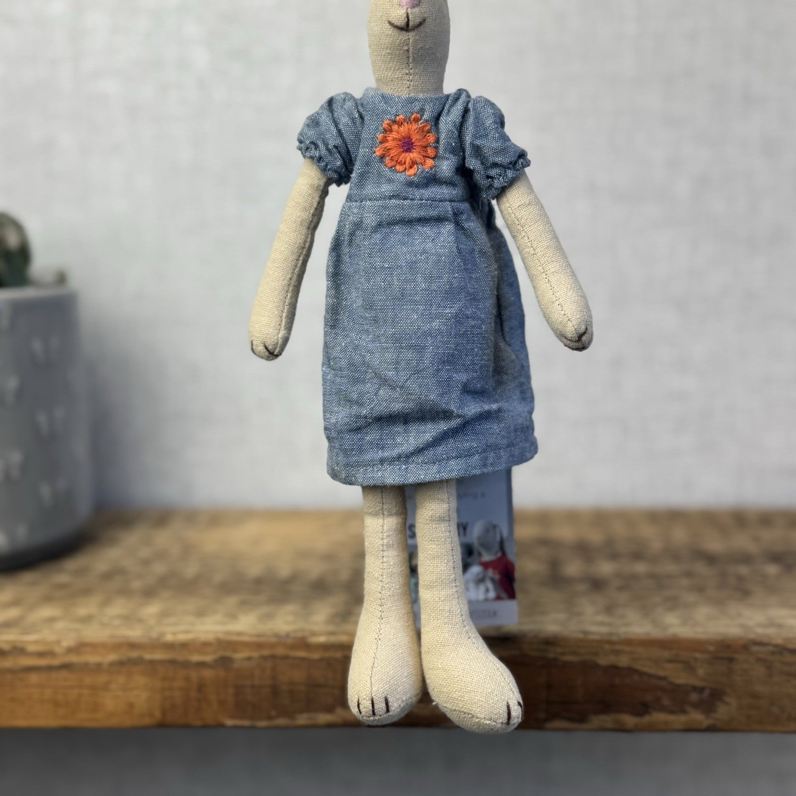 Maileg Small Rabbit Denim Dress Floral Detail - Older Style Bunny Retired 2010