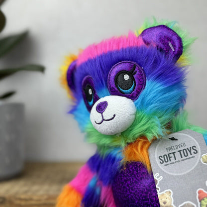 BAB Build A Bear Lisa Frank Shaggy Rainbow Bear - Fluffy Rainbow BAB Rare 10"