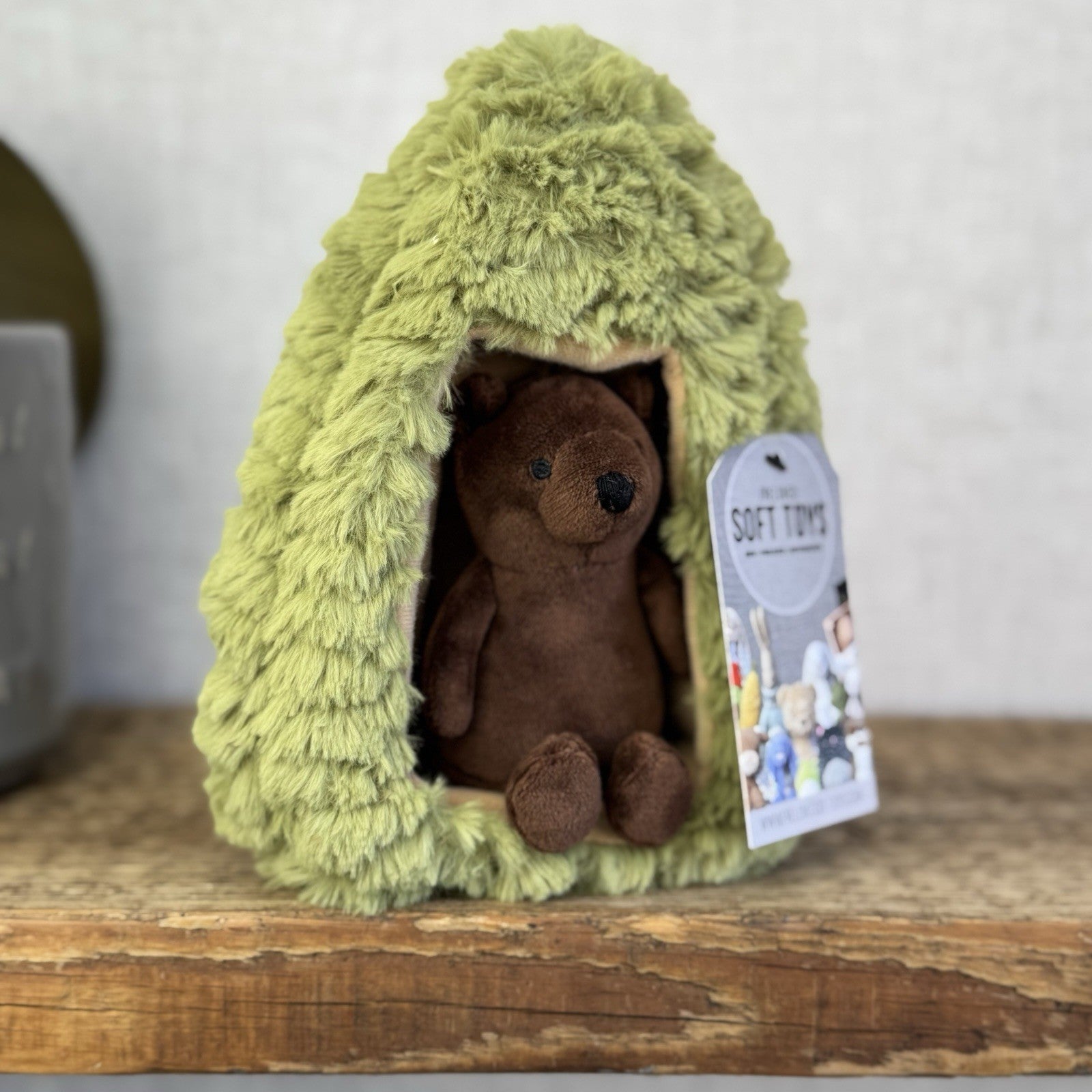 Jellycat Forest Fauna Bear - Tiny Pocket Pal Bear With Tree House Cute Plush 8"