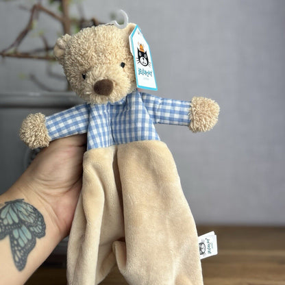 Jellycat Thomas Bear Soother Comforter Baby Soft Toy Beige Blue Gingham Plush