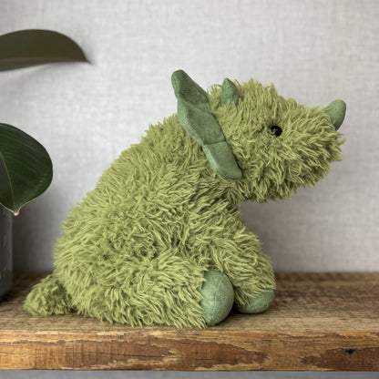 Jellycat Curvie Dino - Green Fluffy Sitting Dinosaur Plush Beanie - Medium 8” 