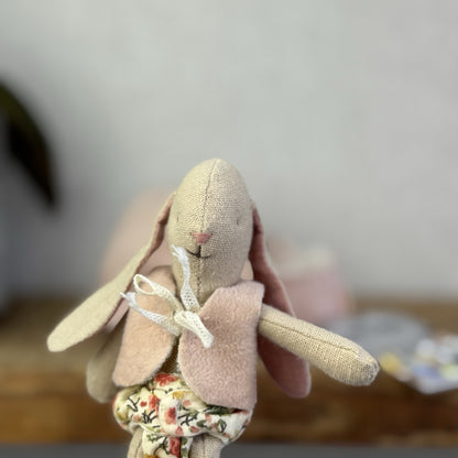 Maileg Baby Rabbit Bunny With Fluffy Pink Carrycot - Retired Rare Pristine Mini