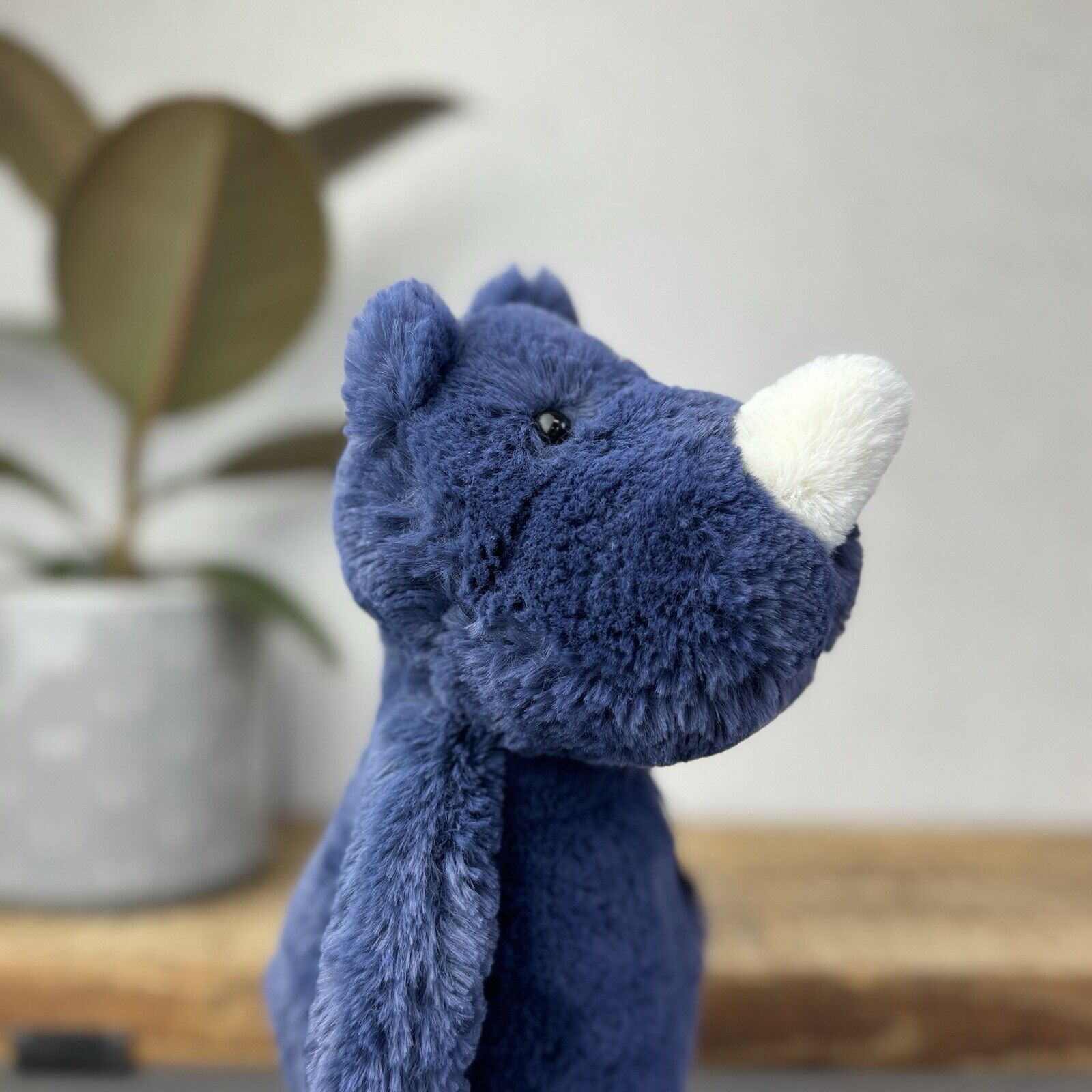 Jellycat Medium Navy Bashful Rhino - Medium Rhino Dark Blue Sitting Beanie Plush