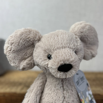 Jellycat Medium Bashful Mouse With Whiskers - Retired Grey Sitting Mouse 12"