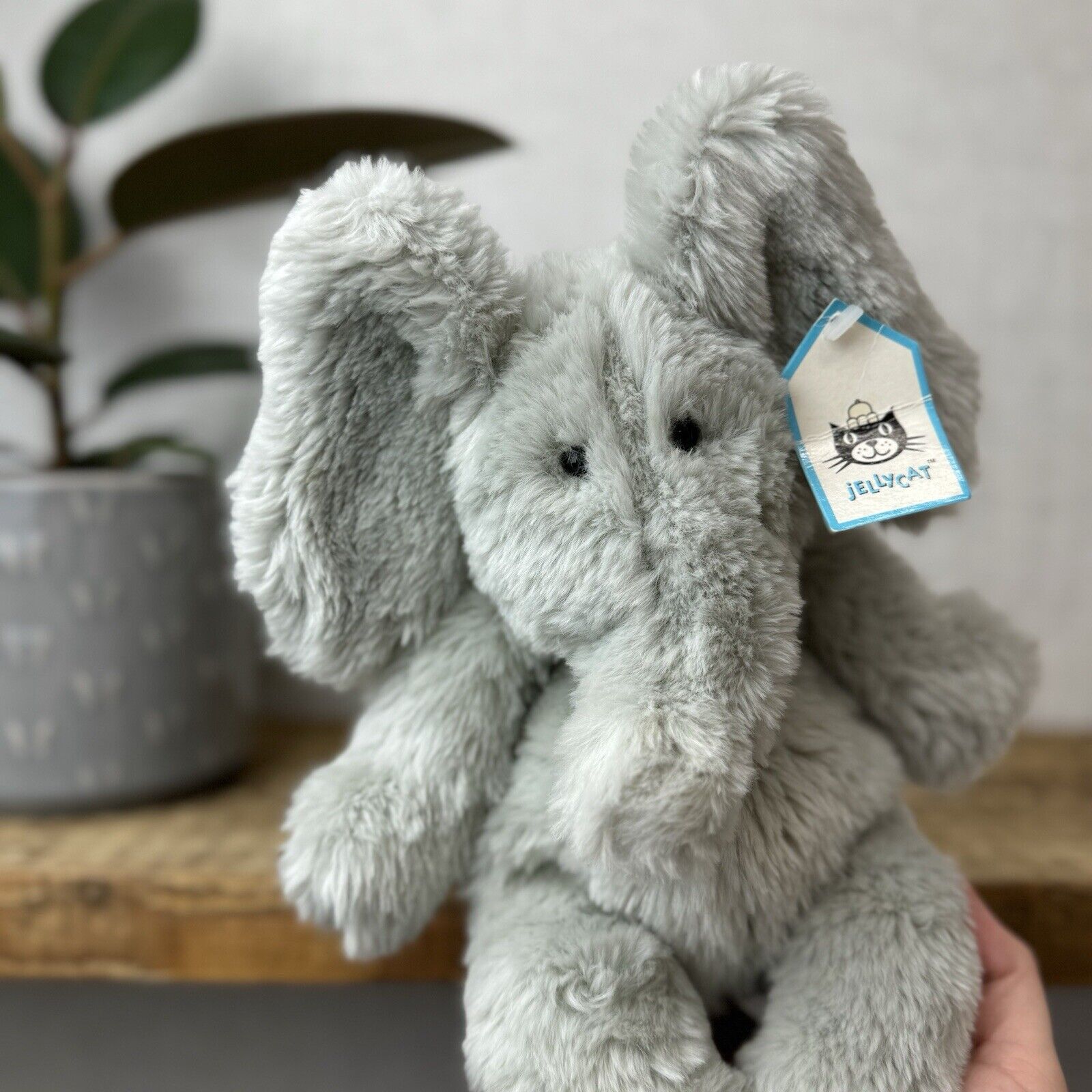 Jellycat Small Sguidgy Elephant - Vintage Grey Elephant Beanie With Tags 11"