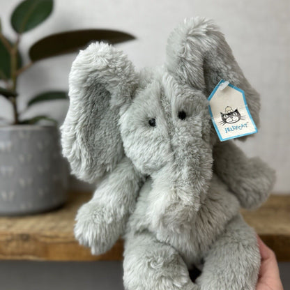 Jellycat Small Sguidgy Elephant - Vintage Grey Elephant Beanie With Tags 11"