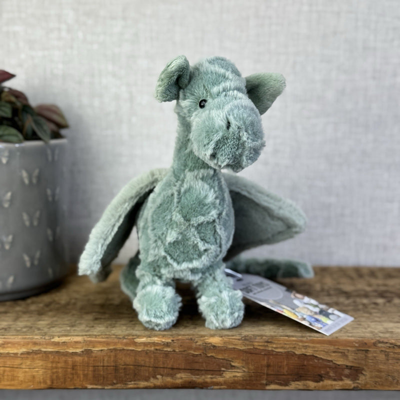 Jellycat Little Drake Dragon Sage Green Dragon Soft Toy Retired Standing 8”
