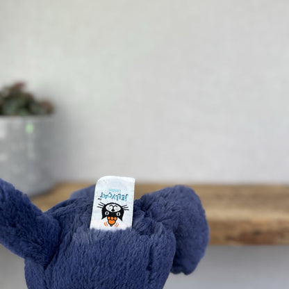 Jellycat Medium Bashful Navy Blue Elephant - Medium Blue With Tusks 12”