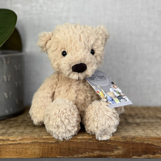 Jellycat Small Finley Bear - Beige Textured Beanie Soft Toy Bear Retired 10"