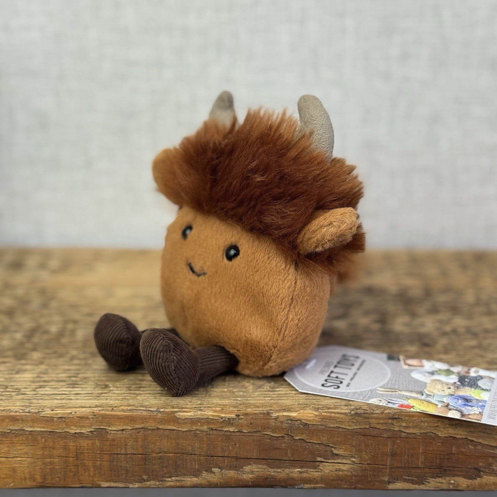 Jellycat Amuseabean Highland Cow  - Small Brown Beanie Cow Soft Toy Retired 5”