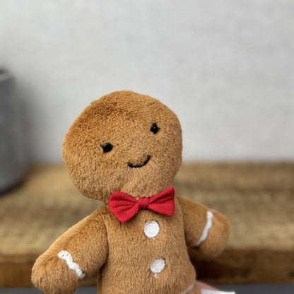 Jellycat Small Jolly Gingerbread Fred - Older Style Red Bow Gingerbread Plush 9"