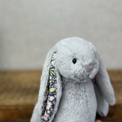 Jellycat Small Blossom Silver Bunny "Bloom" BNWT Purple Floral Ears Grey Bunny