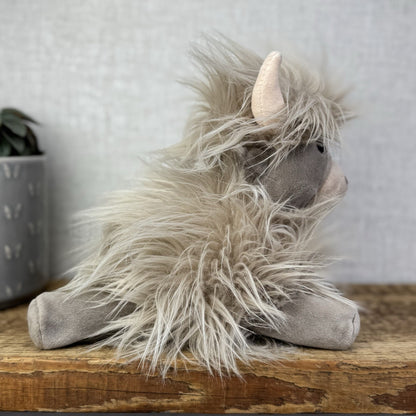 Jellycat Gamboldown Cow Grey/beige Fluffy Beanie Cow Small Retired 8”