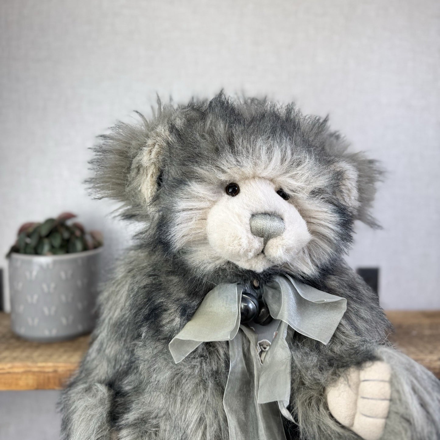 Charlie Bear Dorothy - Large Grey Heavy Charlie Bear Big Fluffy Bells Bow 21”