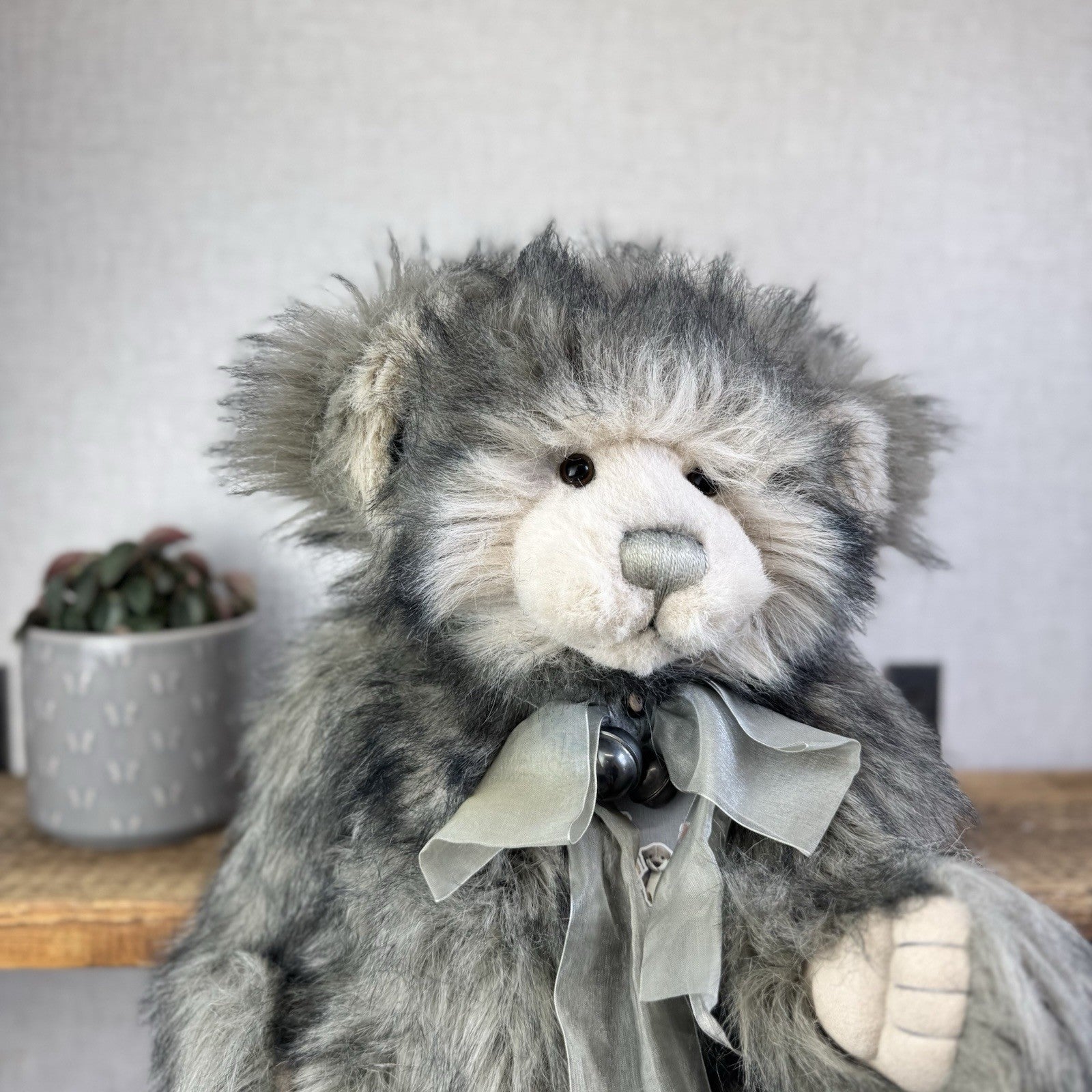 Charlie Bear Dorothy - Large Grey Heavy Charlie Bear Big Fluffy Bells Bow 21”