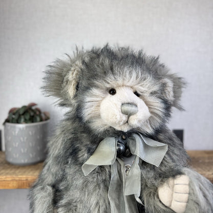 Charlie Bear Dorothy - Large Grey Heavy Charlie Bear Big Fluffy Bells Bow 21”