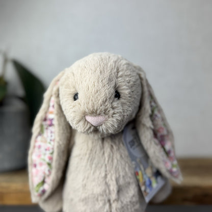 Jellycat Blossom Beige Bunny Petal - Beige With Floral Ears/feet Medium 12" NWOT