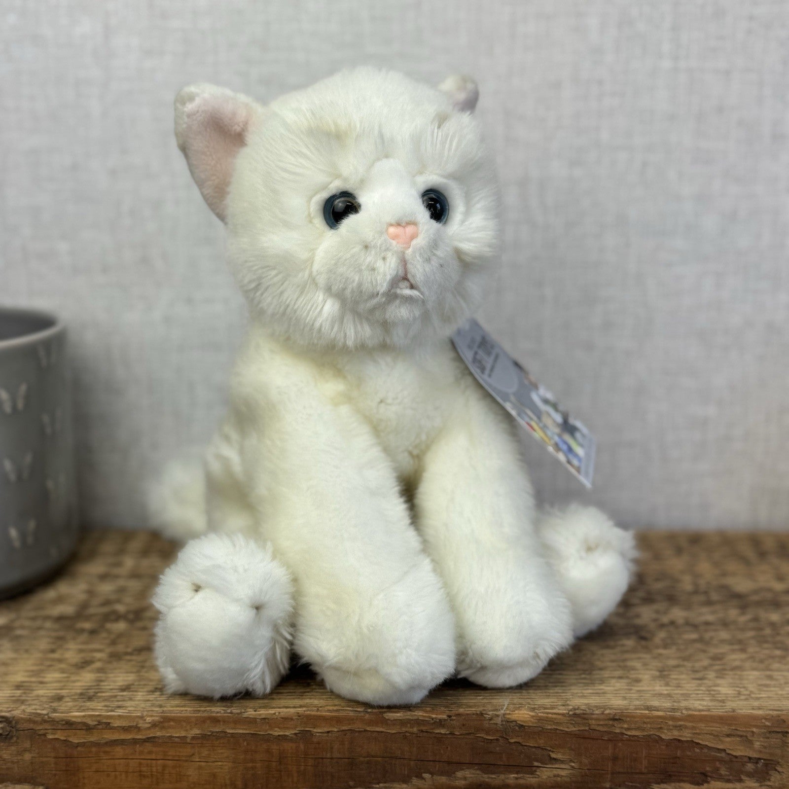 Paws White Short Haired Fluffy Cat Beanie Blue Eyes Realistic Cat Toy 12"