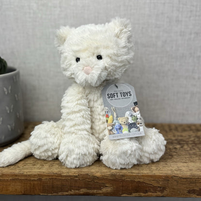 Jellycat Medium Fuddlewuddle Kitty - White Textured Sitting Cat Beanie Plush 8”