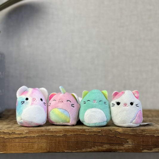 Squishmallow Squishville Pink/Blue Cat Bundle - Risa, Cindy, Charisma, Sabrina
