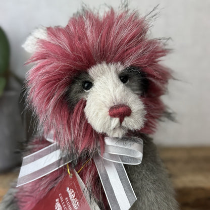 Charlie Bear Grover Teddy Bear - Grey/red Bear New Tags Isabelle Lee 32cm