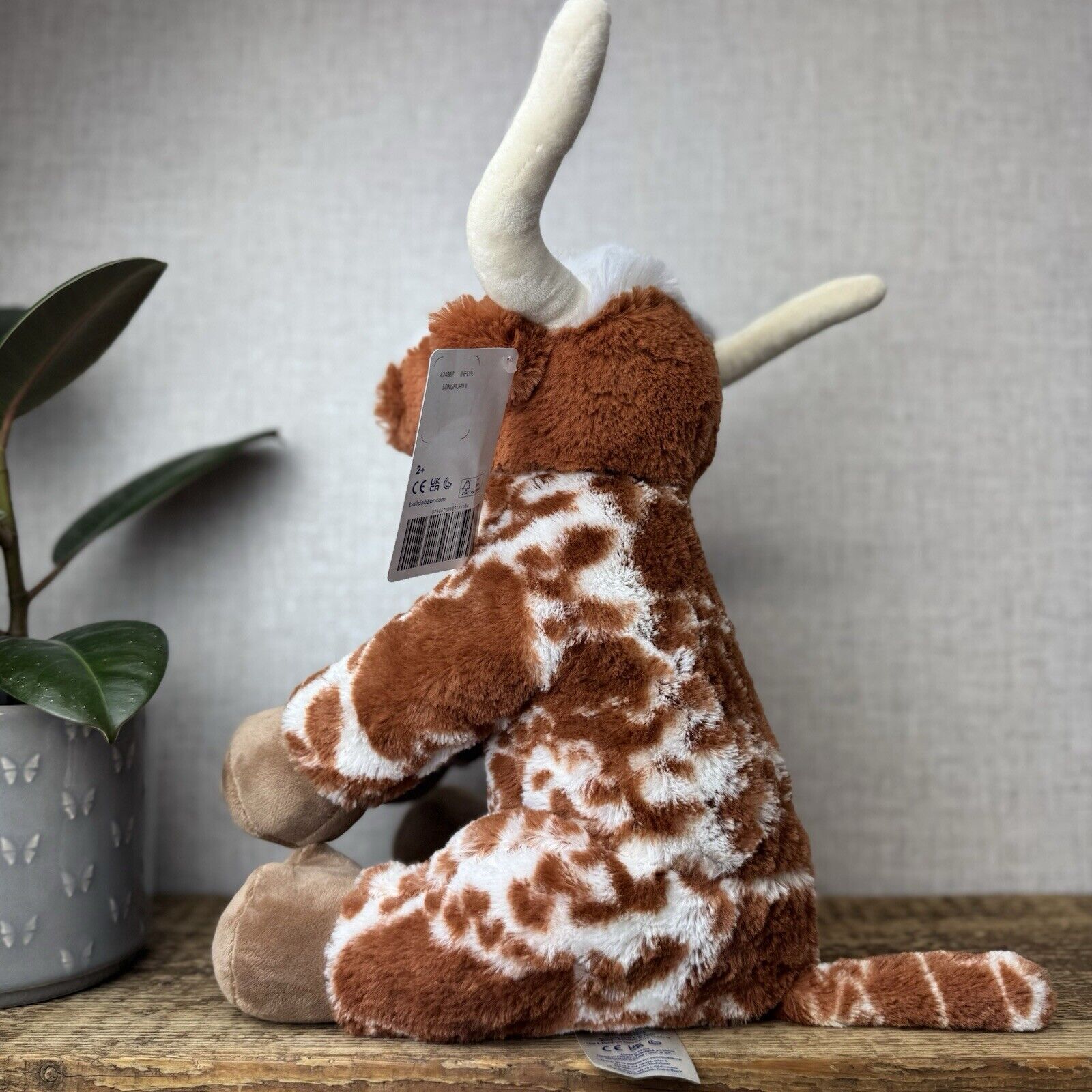 Build-a-Bear Highland Cow - Long Horn Cow Tan/Spot Plush Medium New 12"