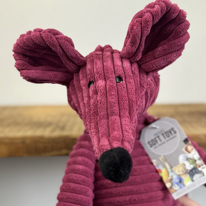 Jellycat Medium Cordy Roy Mouse - Burgundy Cord Mouse Soft Toy 16"