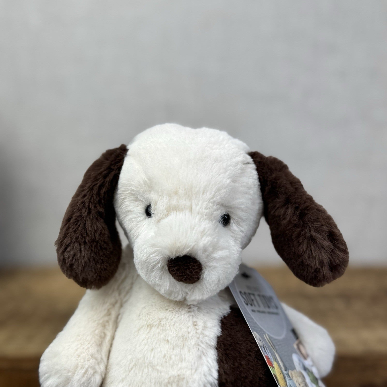 Jellycat Small Puffles Dog -Super Soft White & Brown Retired Puppy Beanie 8”