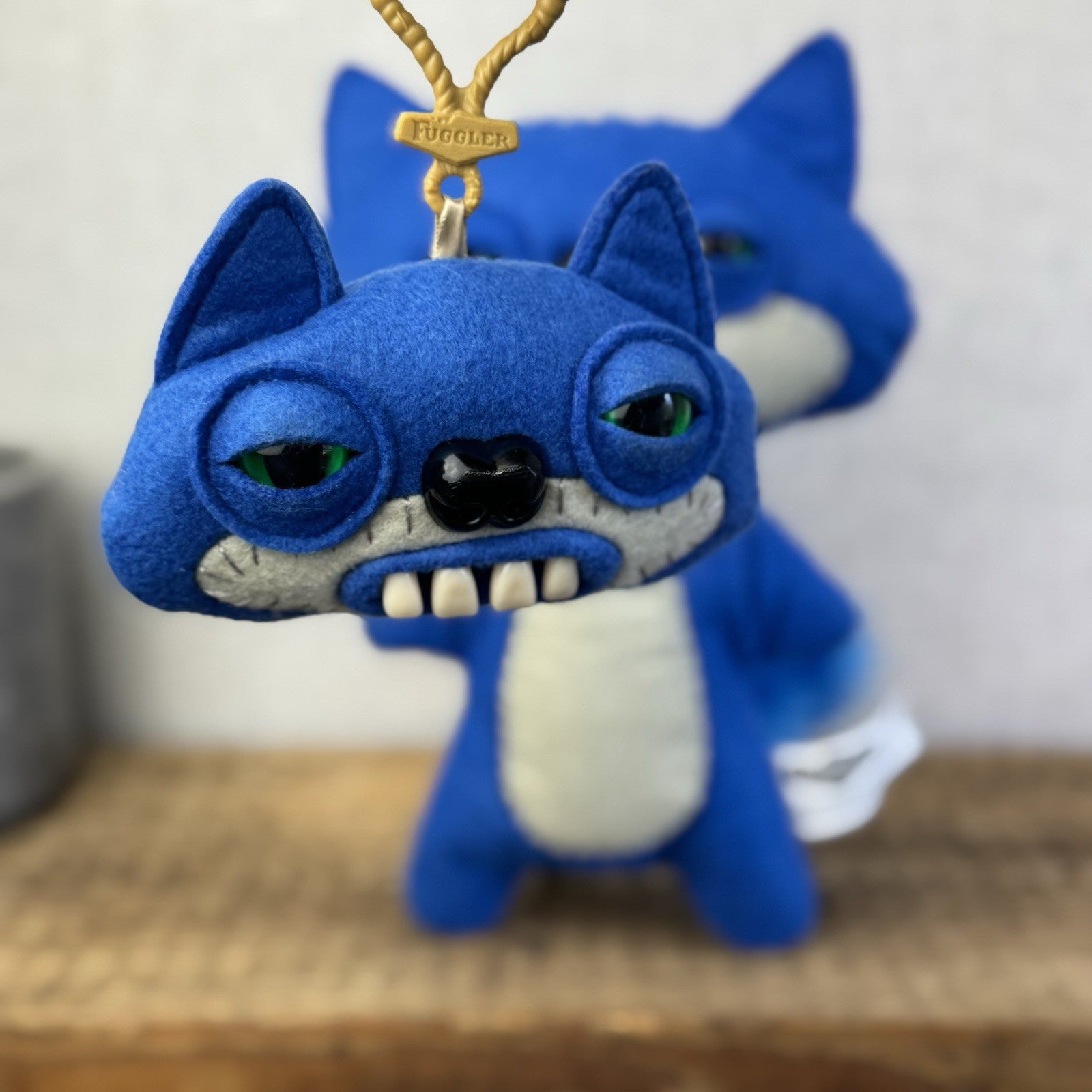 Fuggler Funny Ugly Monster Suspicious Fox Blue & Keyring Set Rare Felt Retired 