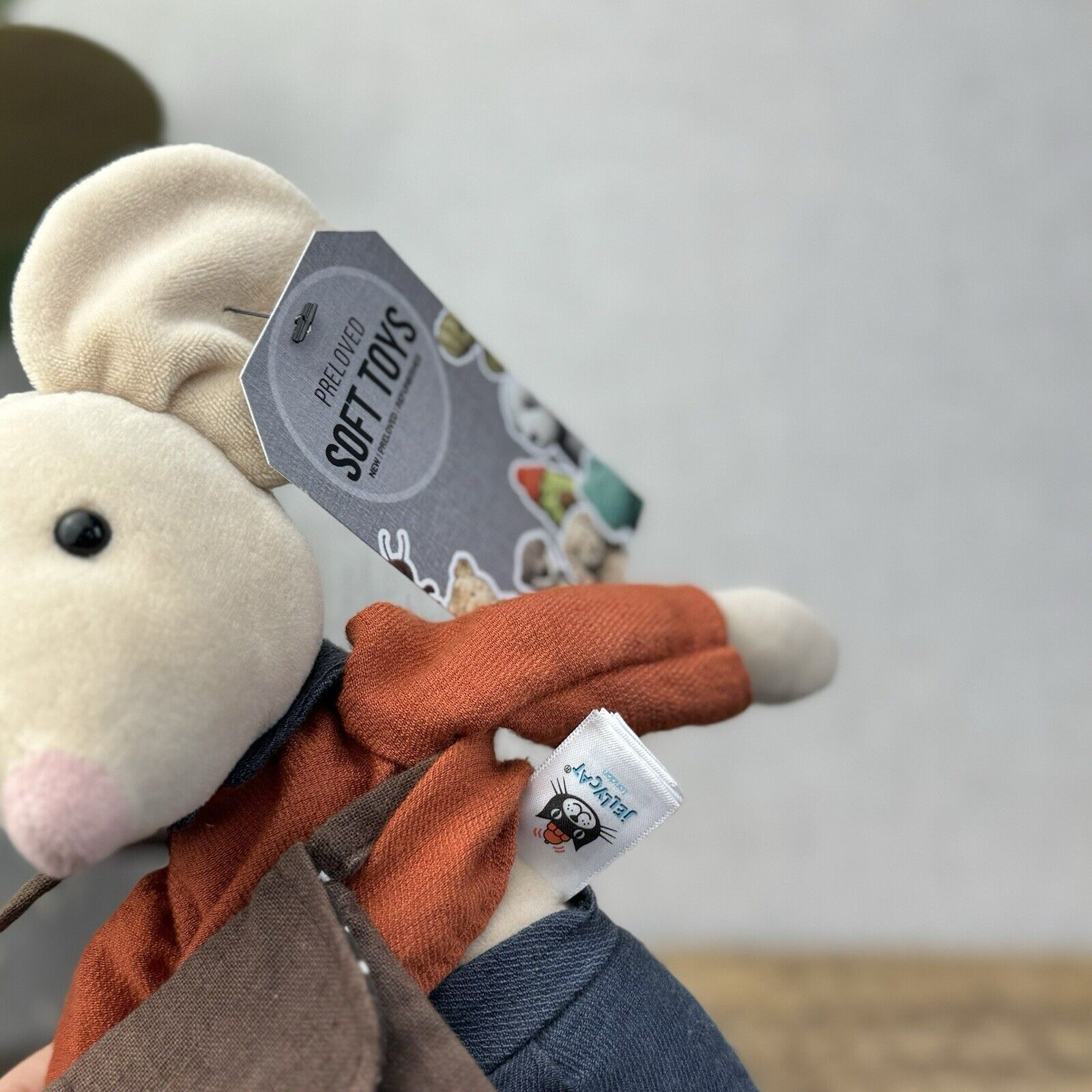 Jellycat Pedlar Mouse - Jellycat Mouse With Clothes & Bag Retired Rare 12"