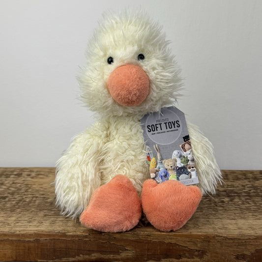Jellycat Angora Duck - Rare Indigo Exclusive Fluffy Cream Duck Medium 12"