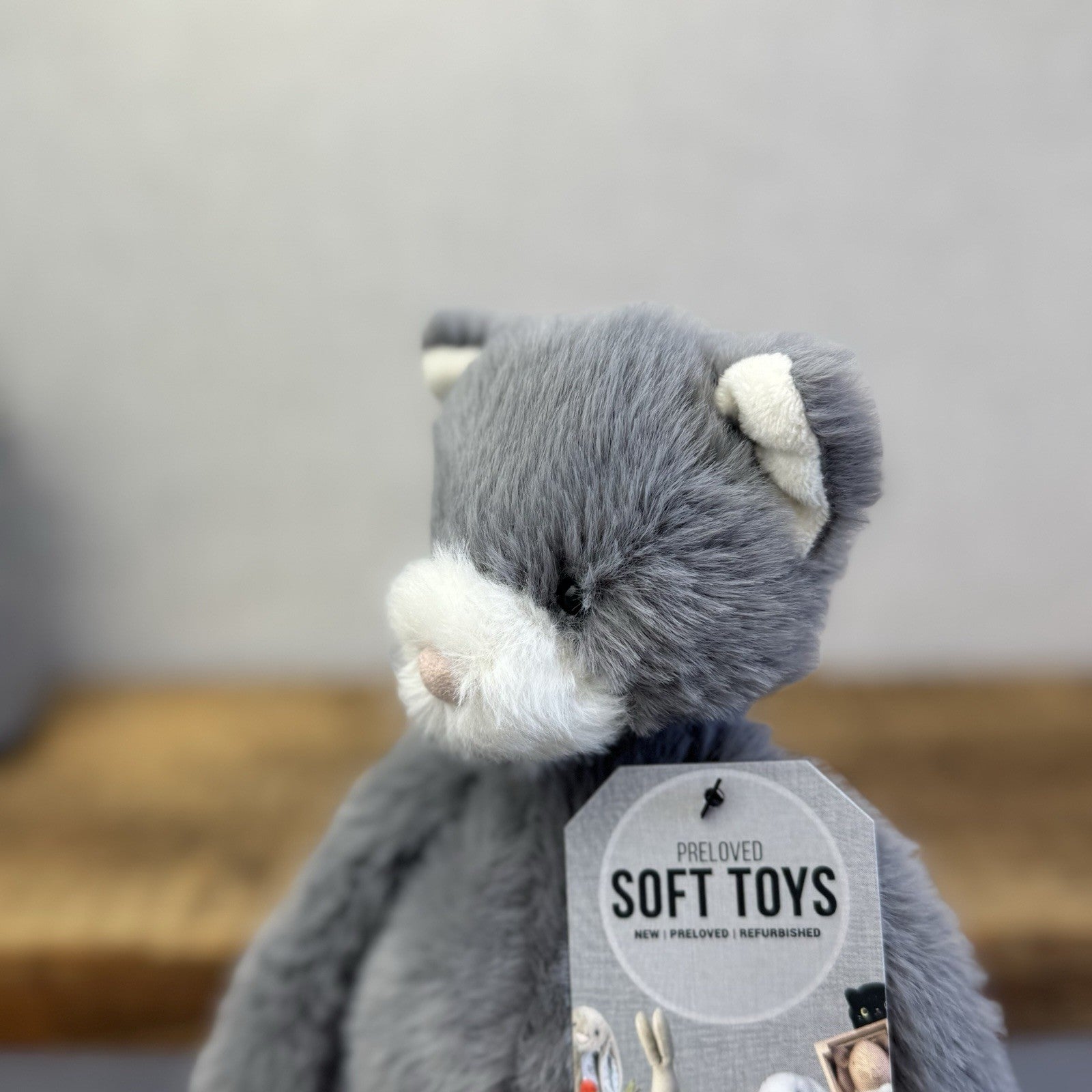 Jellycat Sweetie Kitten - Small Fluffy Light Grey Beanie Kitten (repaired)