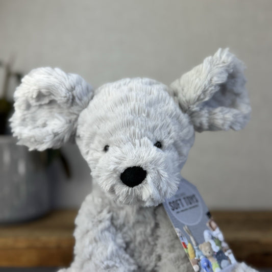 Jellycat Medium Fuddlewuddle Mouse - Grey Textured Sitting Mice Beanie Plush 8”