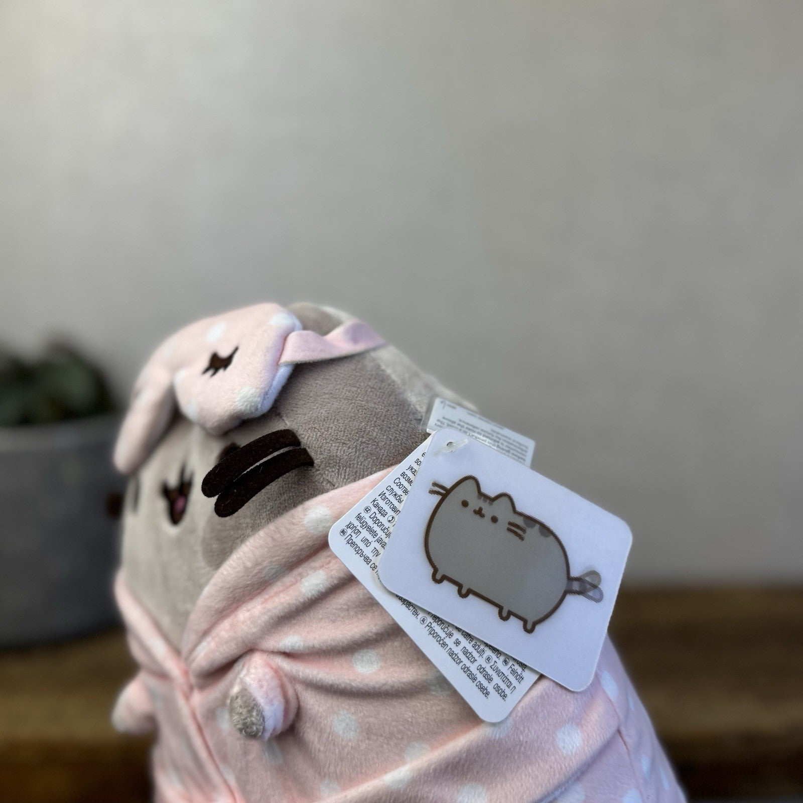 Gund Pusheen Cat - Sleepover Cat PJ Pink Spotty Dressing Gown With Tags 10"