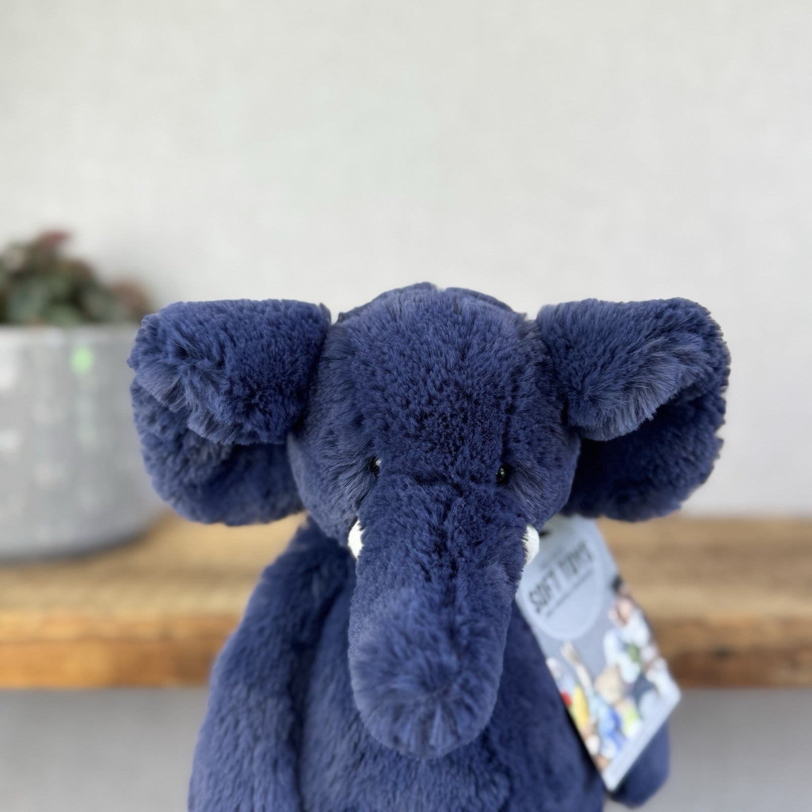 Jellycat Medium Bashful Navy Blue Elephant - Medium Blue With Tusks 12”