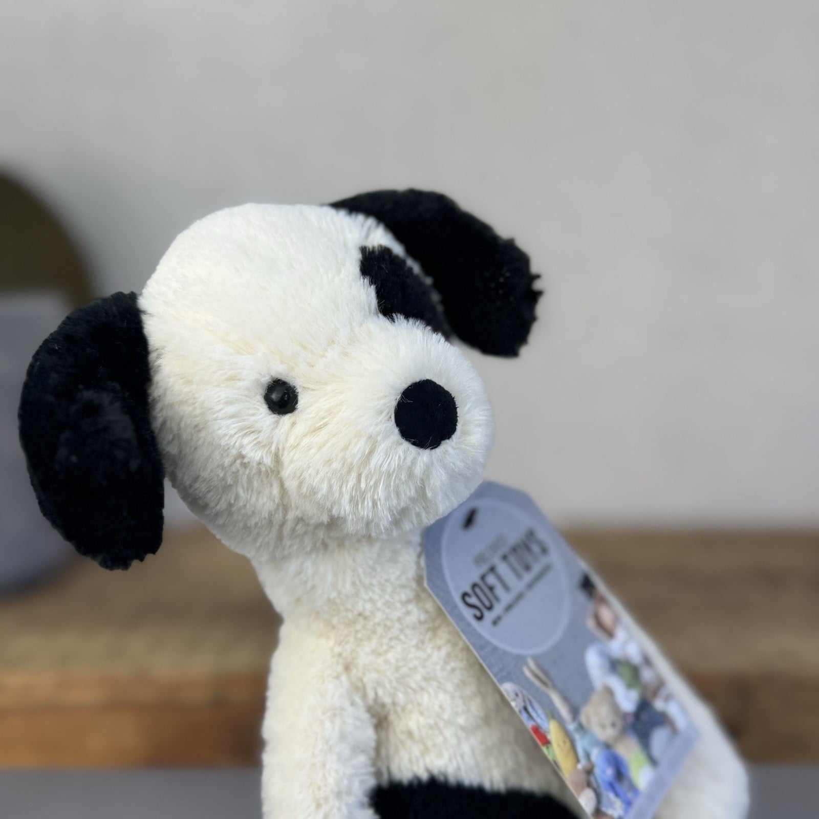 Jellycat Pitterpat Puppy Dog - Long Leg Puppy Jellycat - Black & Cream Puppy 14"