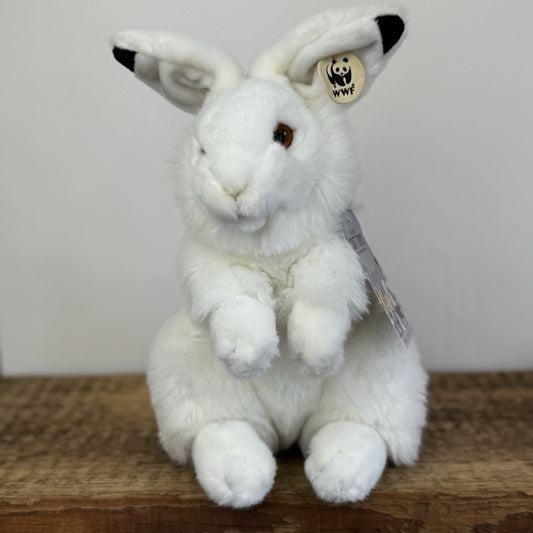WWF Arctic White Snow Hare Soft Toy - Bon Ton Toys Rabbit Beanie Realistic 12"