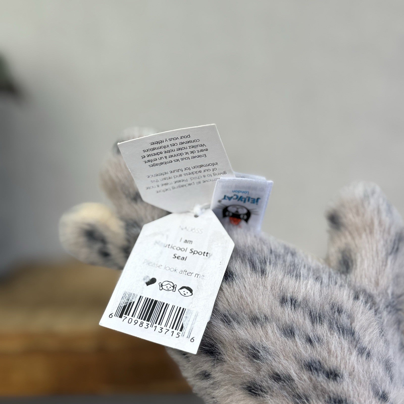 Jellycat Nauticool Spotty Seal - Mini Fluffy Grey Spotty Seal Beanie Plush Tags