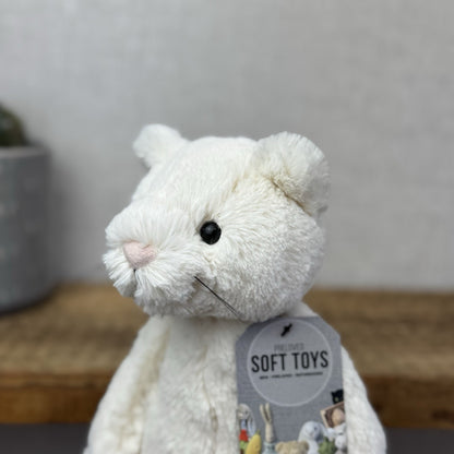Jellycat Medium Bashful Cream Cat Kitten - Cream Cat With Whiskers Retired 12”