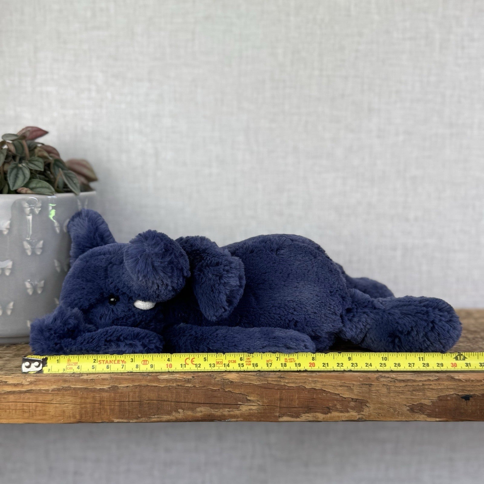 Jellycat Medium Bashful Navy Blue Elephant - Medium Blue With Tusks 12”
