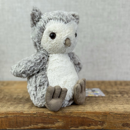 Jellycat Barney Owl Chick - Beige/grey Mix Texture Fur Beanie Rare Retired 8"