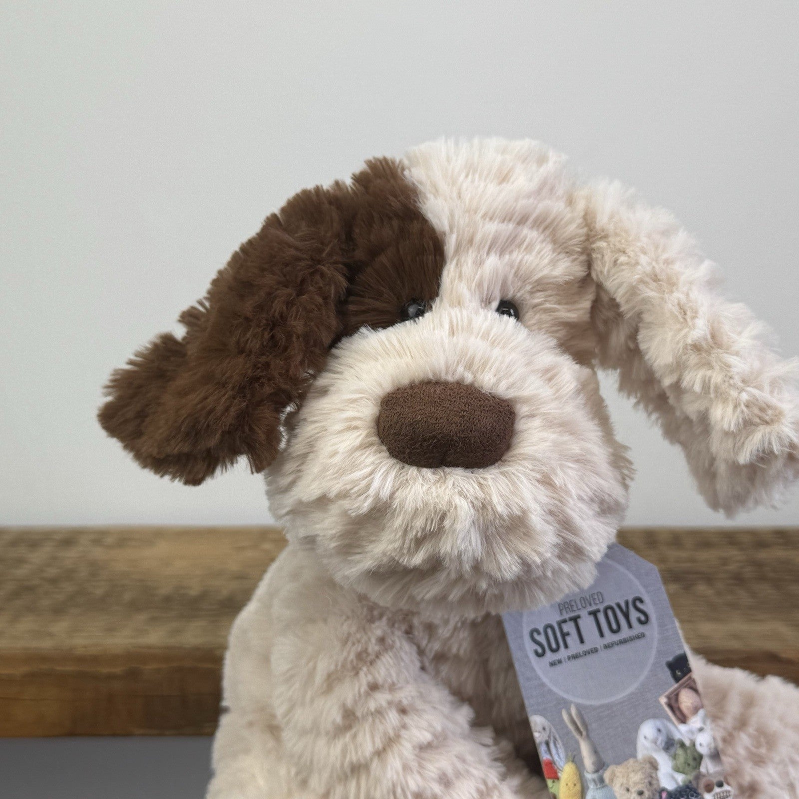 Jellycat Fuddlewuddle Brown Patch Puppy Medium - Light Brown Beige Rare 8"
