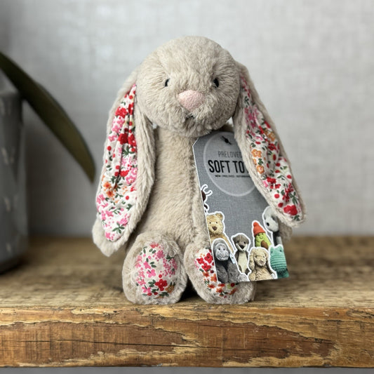 Jellycat Small Beige Blossom Posy Bunny Rabbit - Beige Bunny Floral Rabbit 5"