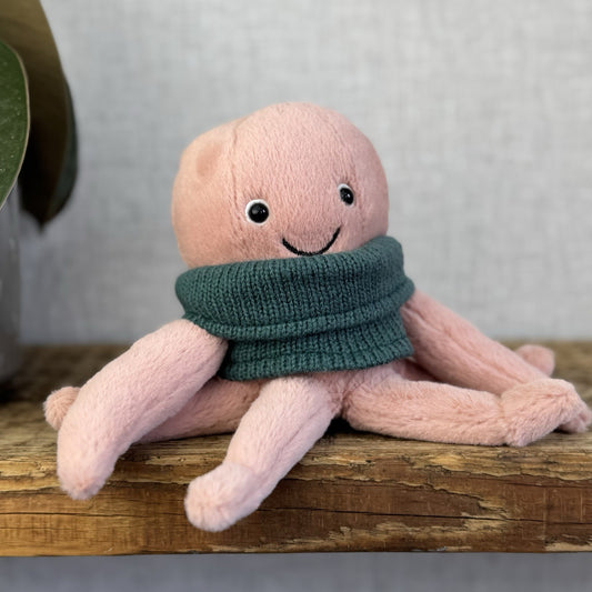 Jellycat Cozy Crew Octopus - Peach Octopus Beanie In A Jumper Cute Retired  5"