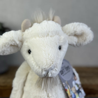 Jellycat Medium Bashful Billy Goat Billie Goat White Beanie Bearded Soft Toy 12"