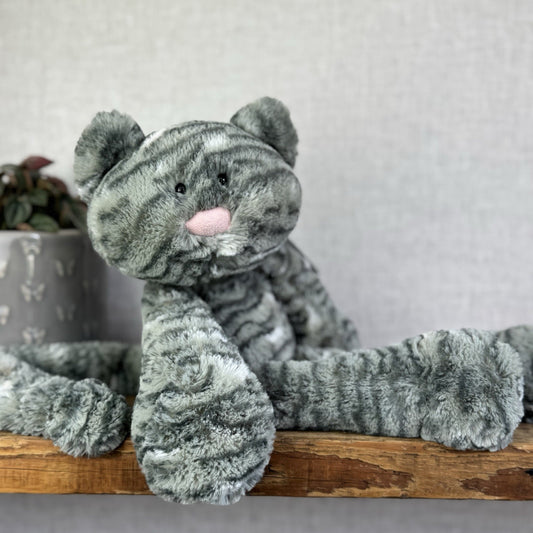 Jellycat Merryday Cat New With Tags - Grey Tabby Cat Beanie Floppy Kitten 15”