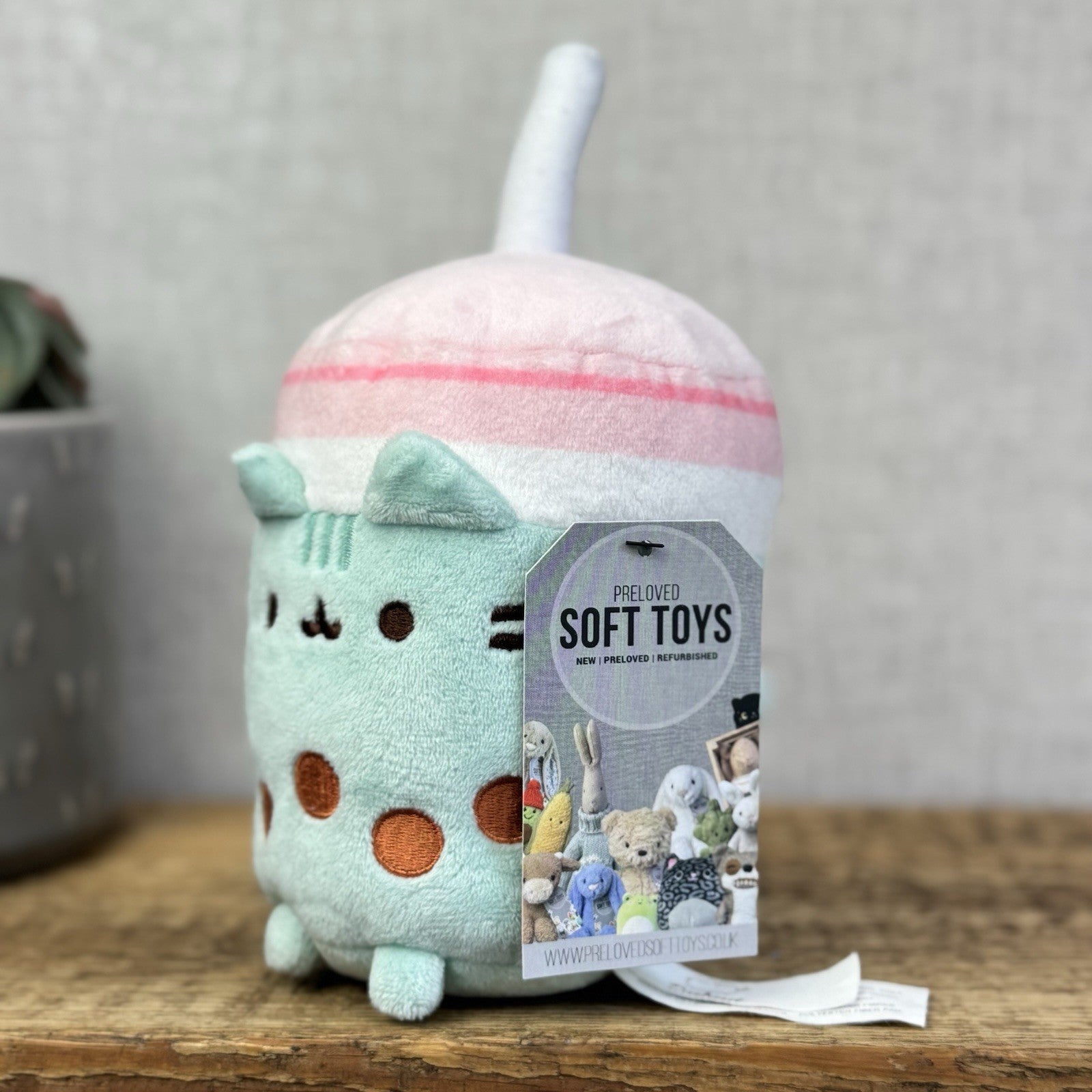 Gund Pusheen Cat - Boba Tea Pusheen Small Soft Toy Cat New Without Tag 8”