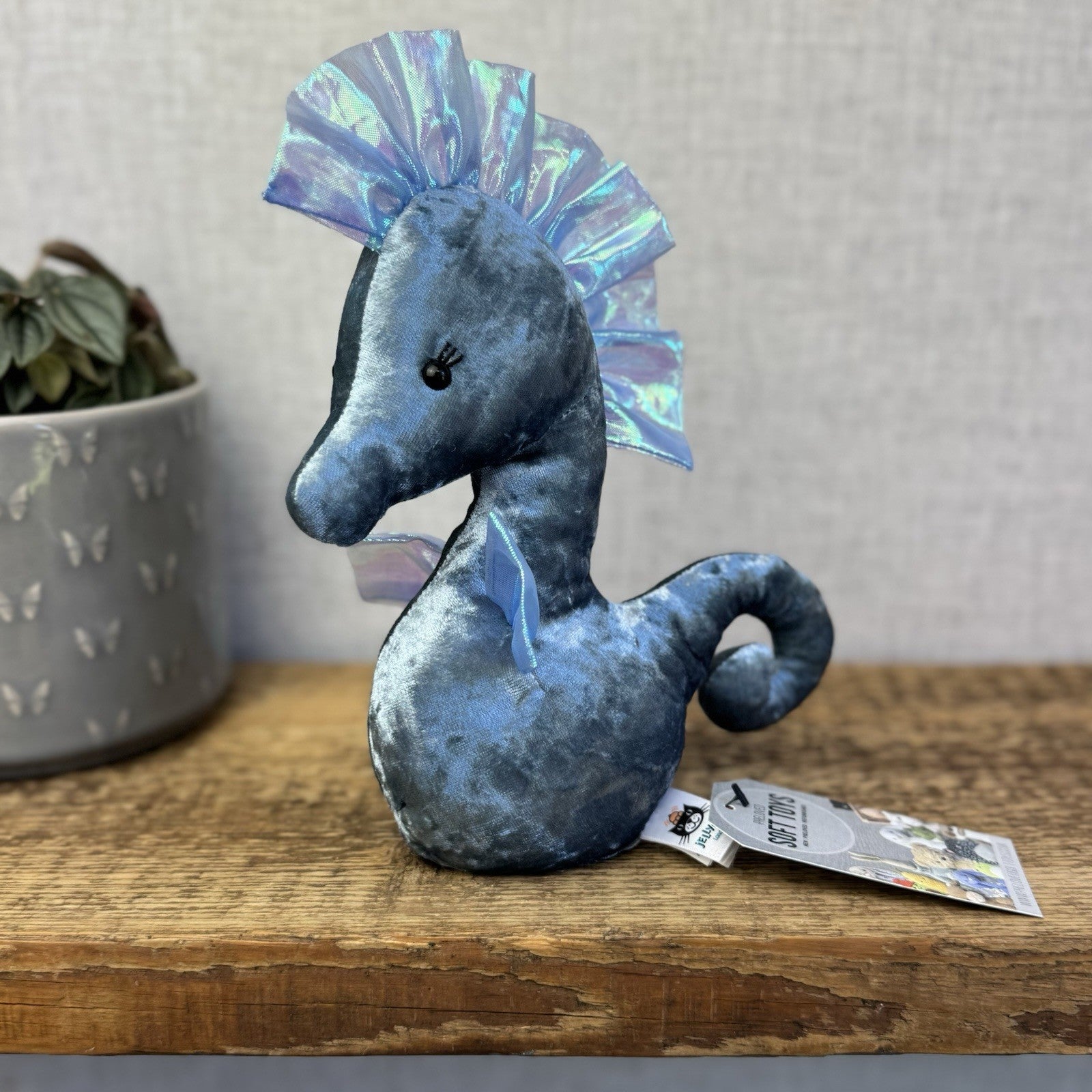 Jellycat Coral Cutie Seahorse Soft Toy - Blue Velour Sea Horse Soft Toy 8"